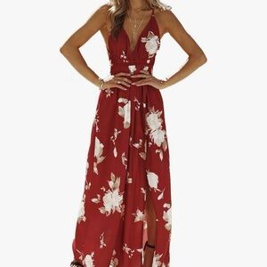 Elegant Floral Maxi Dress - Red